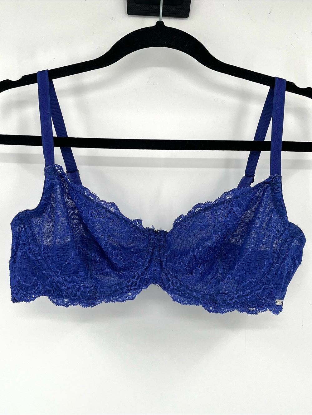 MONTELLE INTIMATES Balconette Bra Blue Lace Underwire 36C Sheer Lingerie Sexy